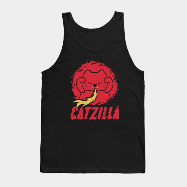 Lucky cat Catzilla Parody black outline Illustration Tank Top by PopLuck